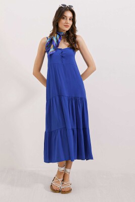 2403 Askılı Midi Elbise - Saks - 2