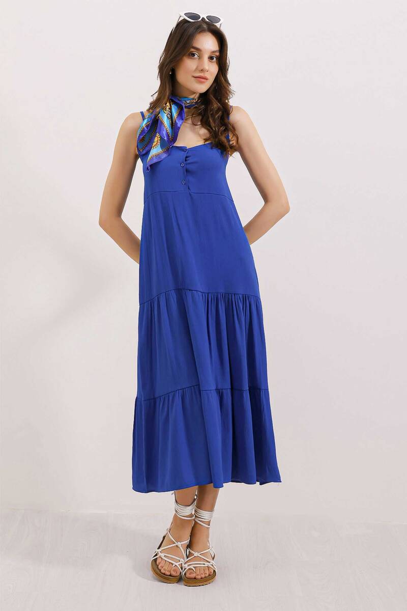 2403 Askılı Midi Elbise - Saks (1)