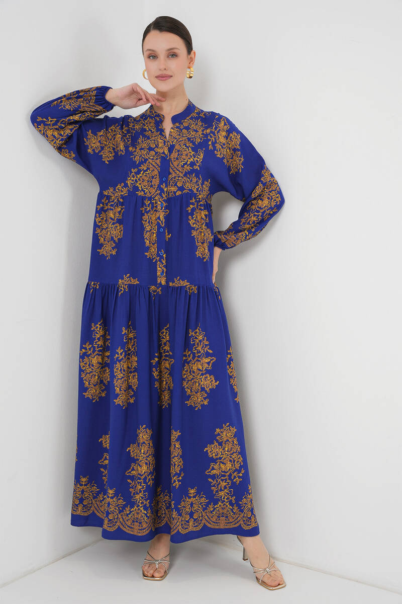 Saks Gold Desenli Tesettür Elbise 2423 - BİGDART