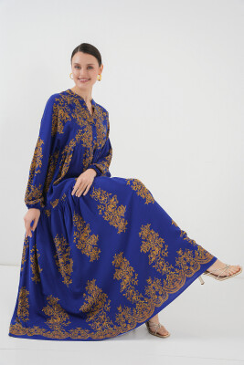 Saks Gold Desenli Tesettür Elbise 2423 - 2