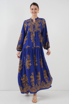 Saks Gold Desenli Tesettür Elbise 2423 - 4