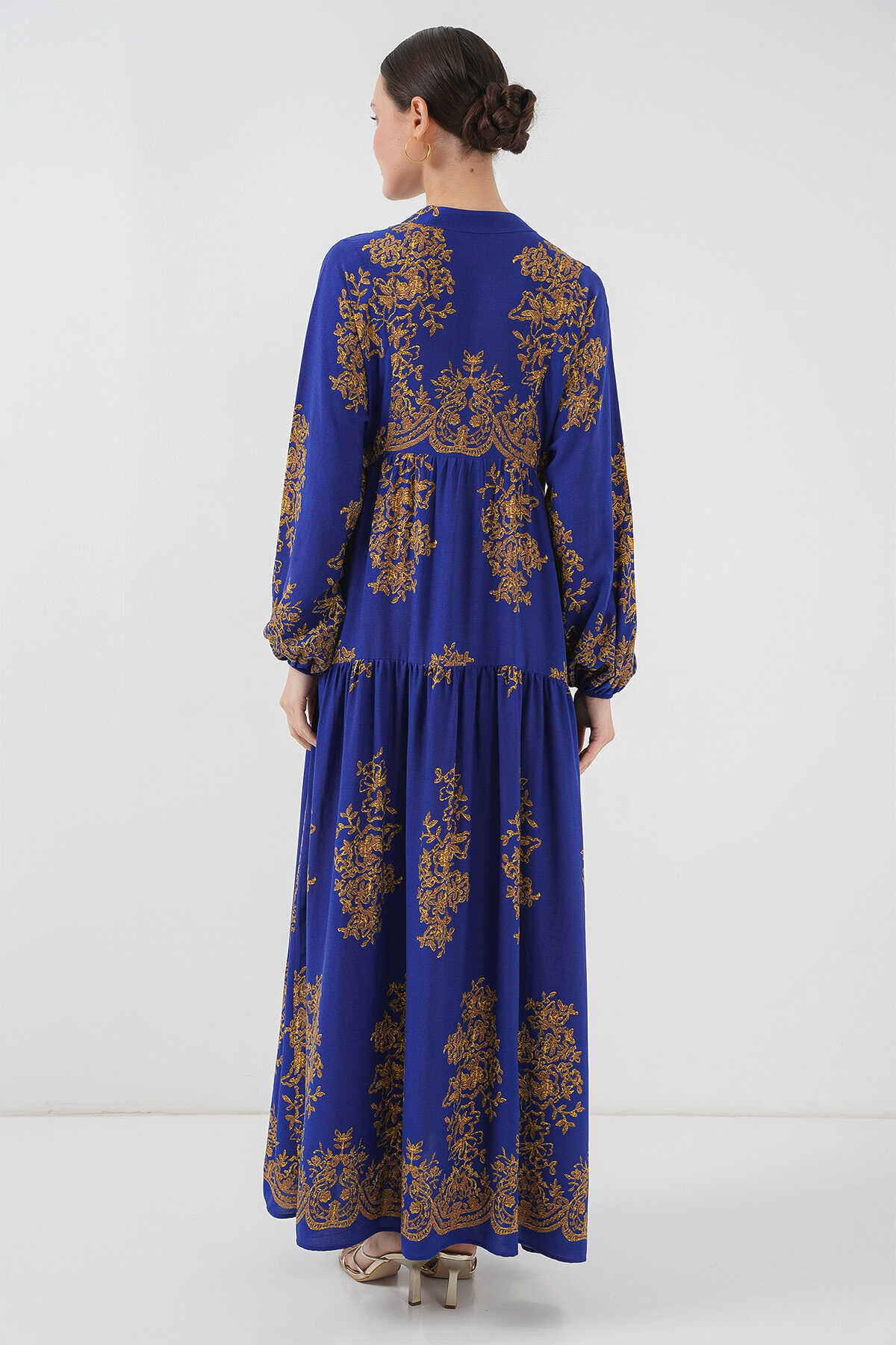 Saks Gold Desenli Tesettür Elbise 2423 - 6