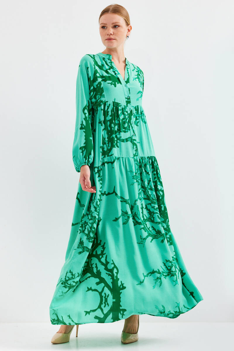 Kadın Koyu Yeşil Viskon Tesettür Elbise 2423 - BİGDART