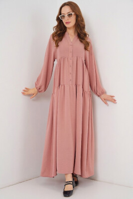 2423 Otantik Desenli Elbise - Pembe 