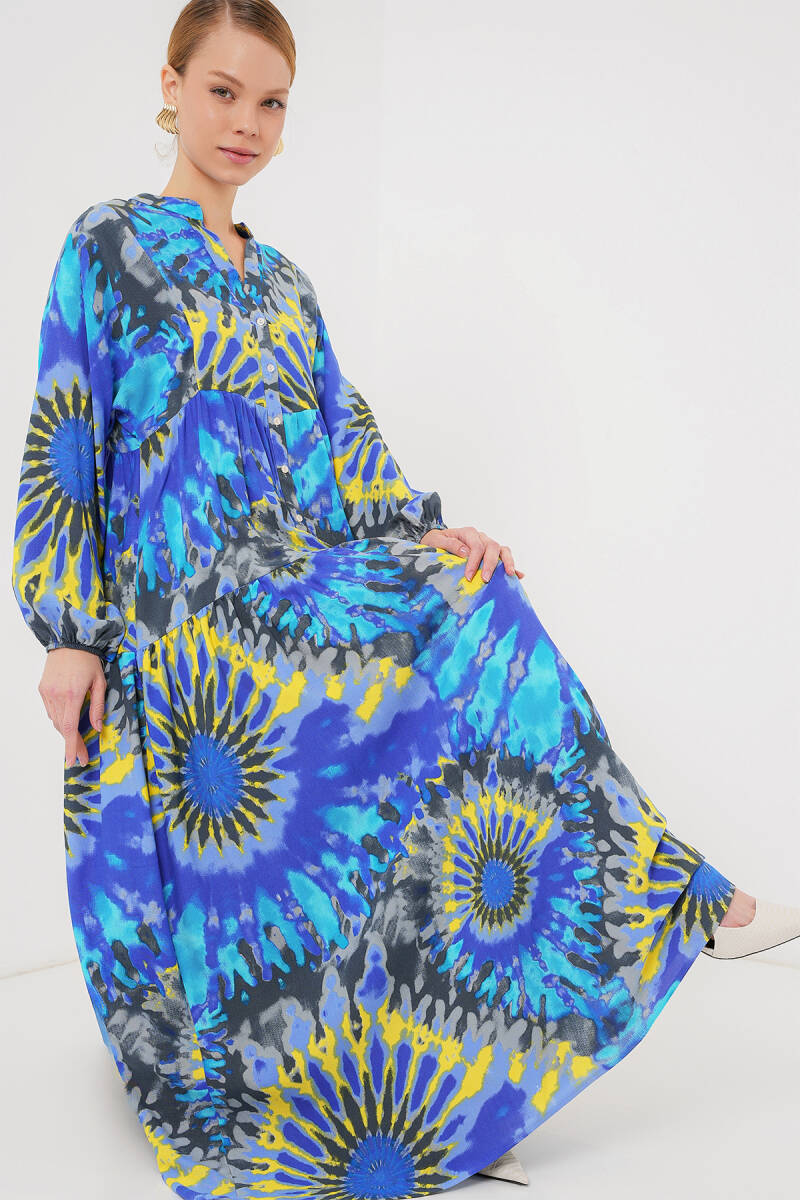 2423 Otantik Desenli Tesettür Elbise - N. Saks - BİGDART