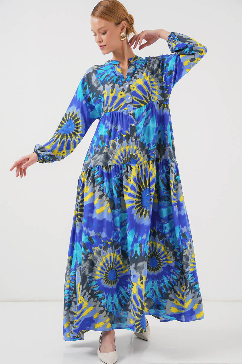 2423 Otantik Desenli Tesettür Elbise - N. Saks - BİGDART