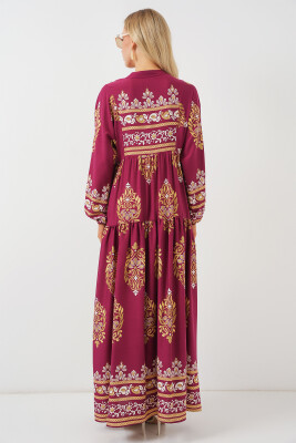 2423 Otantik Desenli Tesettür Elbise - Z.Bordo - 7