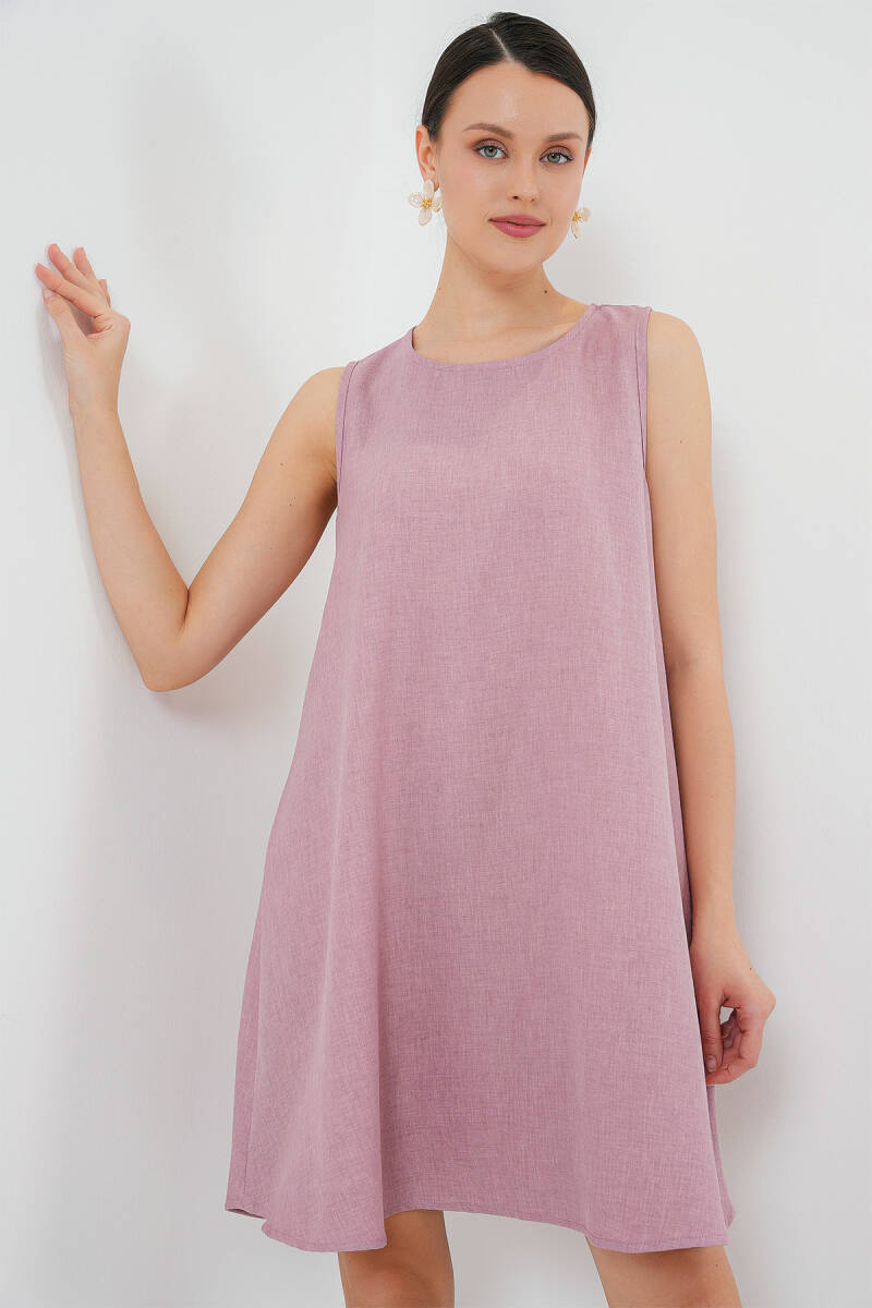2444 Mini Keten Elbise - Pembe - BİGDART