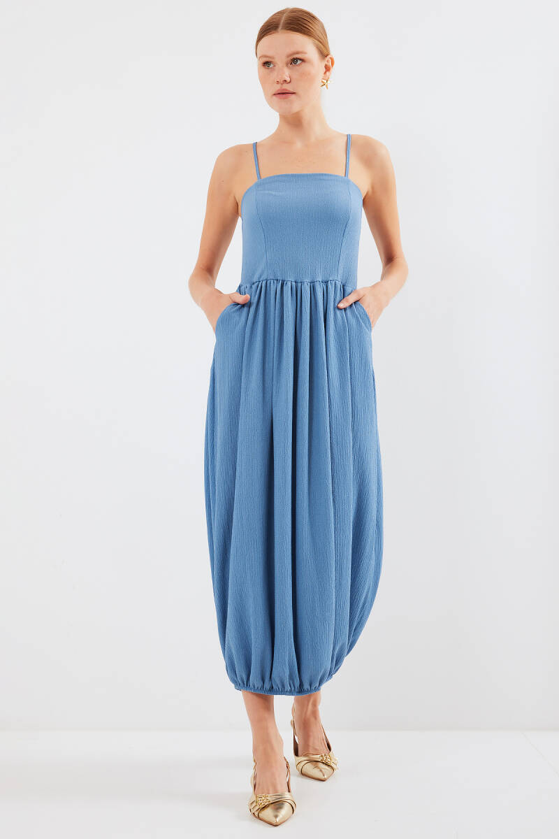 2492 Askılı Örme Salopet Elbise - İndigo - BİGDART