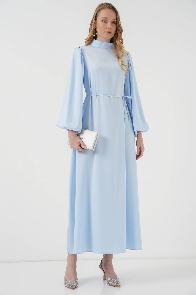 2510 Saten Tesettür Abiye Elbise - İndigo - BİGDART