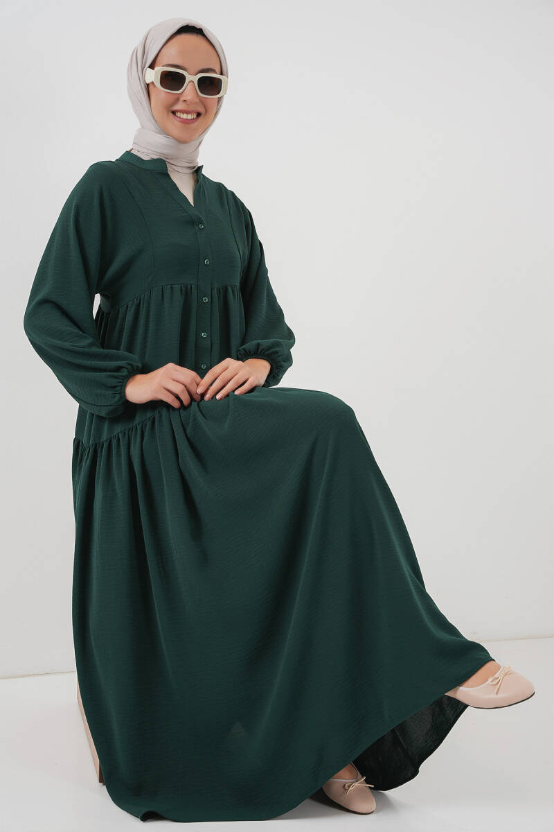 2527 Kadın Uzun Tesettür Elbise - A. Zümrüt Yeşili - BİGDART