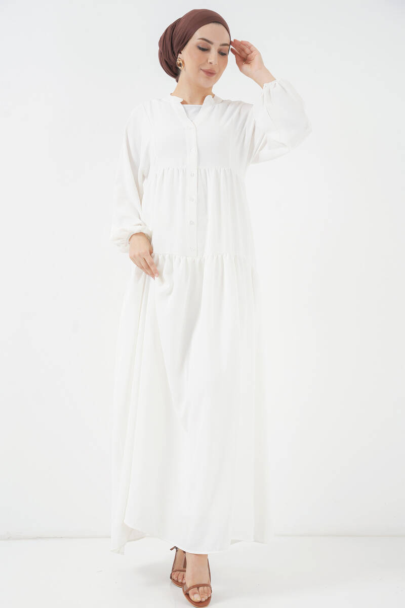 2527 Kadın Uzun Tesettür Elbise - Beyaz - BİGDART