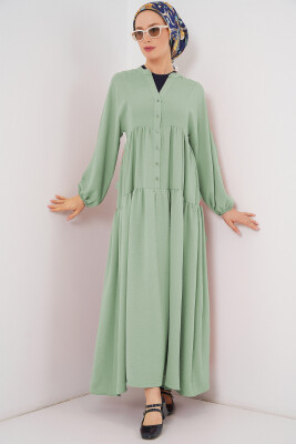 2527 Kadın Uzun Tesettür Elbise - E.Yeşil 