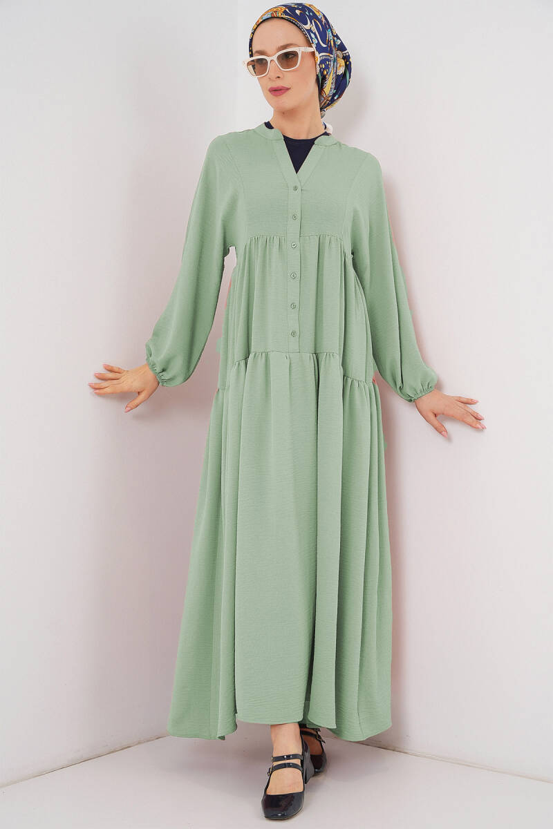 2527 Kadın Uzun Tesettür Elbise - E.Yeşil - BİGDART