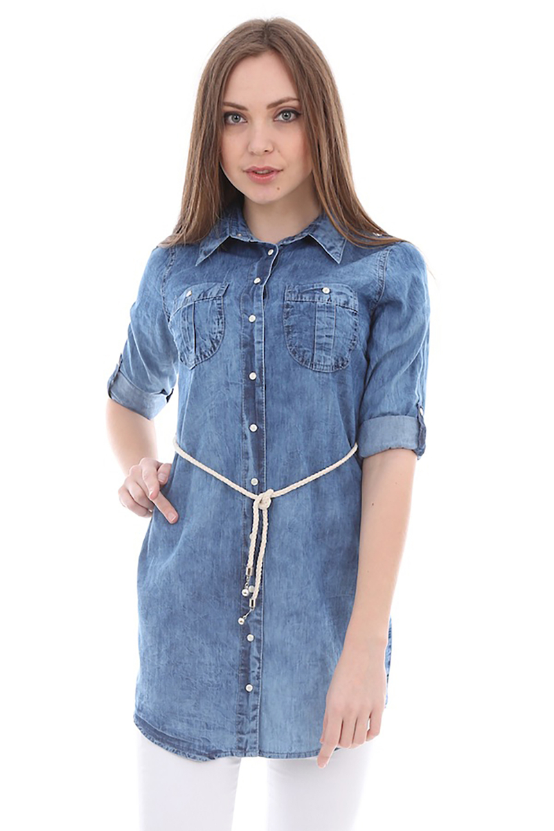 3071 KEMERLİ KOT GÖMLEK - Koyu Mavi - BİGDART