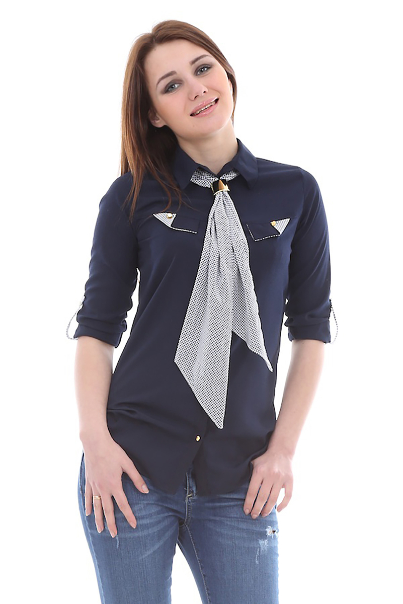 3078 YAKA AKSESUARLI GÖMLEK - Lacivert - BİGDART