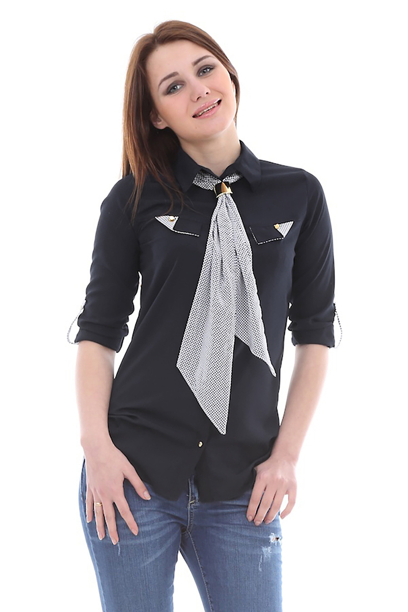 3078 YAKA AKSESUARLI GÖMLEK - Siyah - BİGDART