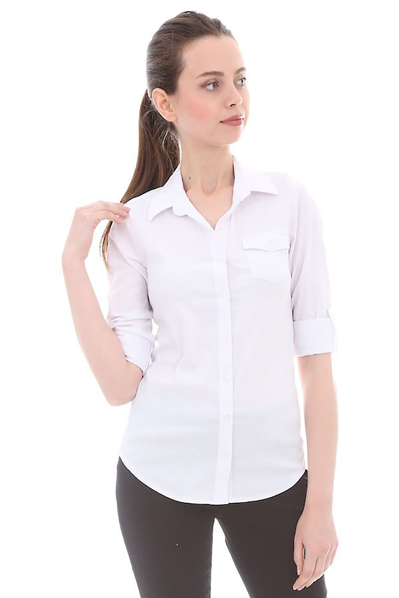3141 YAKALI CEPLİ KLASİK GÖMLEK - Beyaz - BİGDART