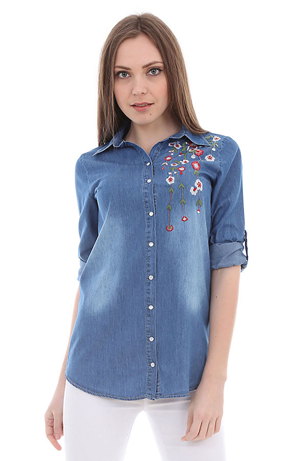 3292 NAKIŞLI KOT GÖMLEK - Mavi - BİGDART