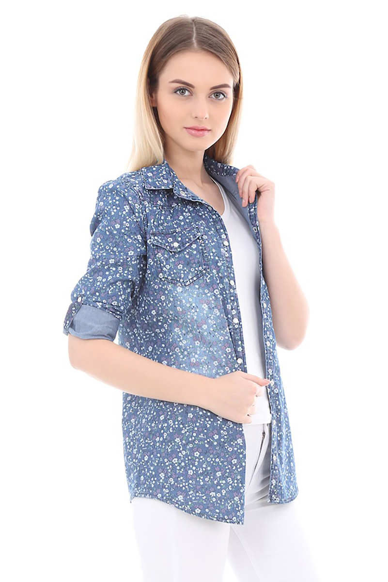 3318 DESENLİ KOT GÖMLEK - A.Mavi - BİGDART