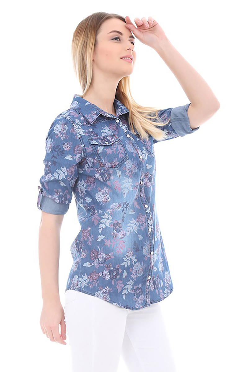 3318 DESENLİ KOT GÖMLEK - Mavi - BİGDART