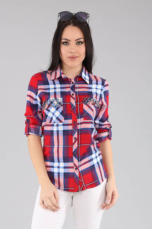 3397 Desenli İncili Gömlek - Koyu Mavi - BİGDART