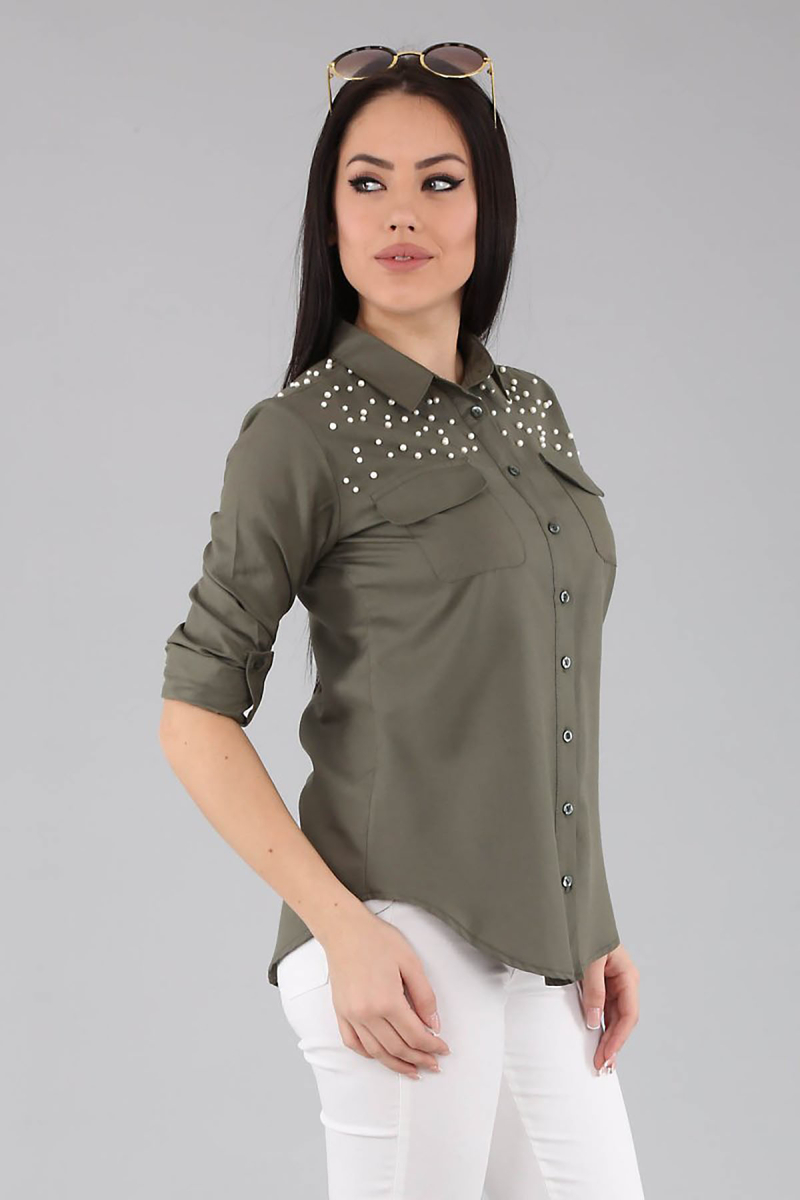 3400 KOLU İNCİLİ GÖMLEK - Haki - BİGDART