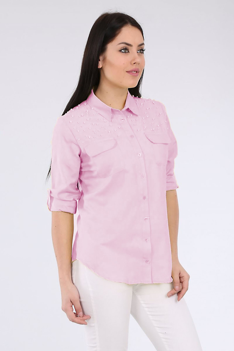 3400 KOLU İNCİLİ GÖMLEK - Pembe - BİGDART