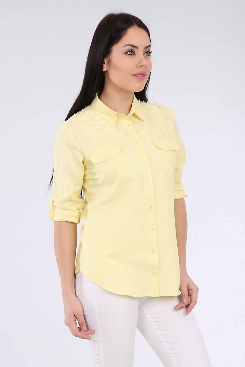 3400 KOLU İNCİLİ GÖMLEK - Sarı - BİGDART