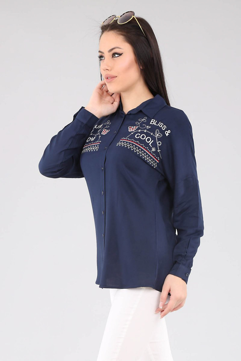 3401 GÜMÜŞ İŞLEMELİ GÖMLEK - Lacivert - BİGDART