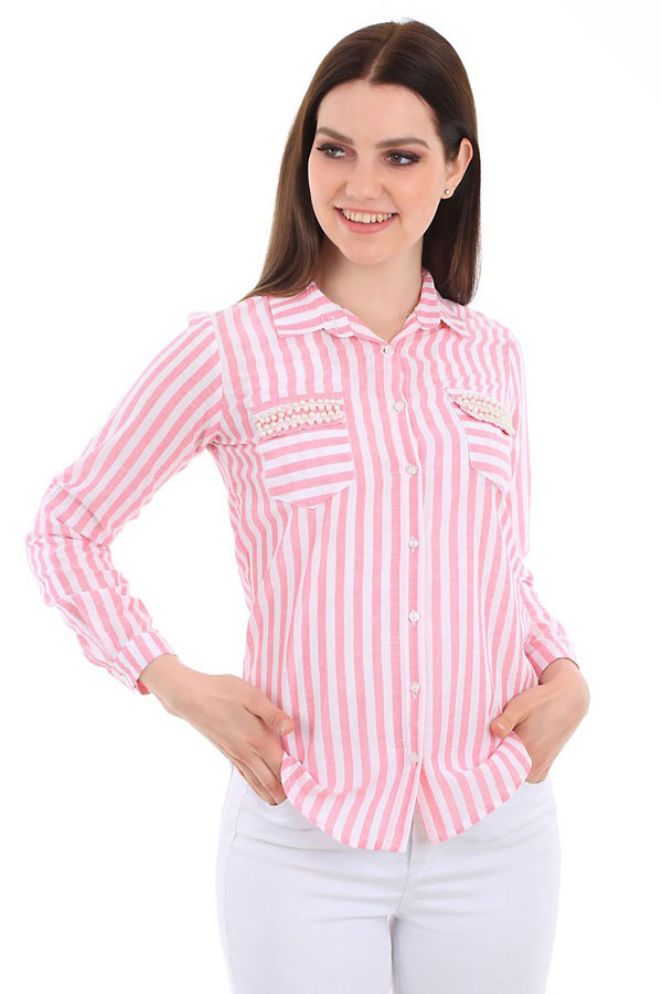 3402 ÇİFT CEPLİ ÇİZGİLİ GÖMLEK - Pembe - BİGDART