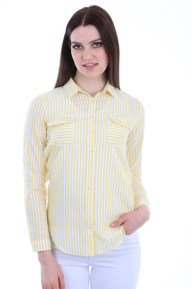 3402 ÇİFT CEPLİ ÇİZGİLİ GÖMLEK - Sarı - BİGDART