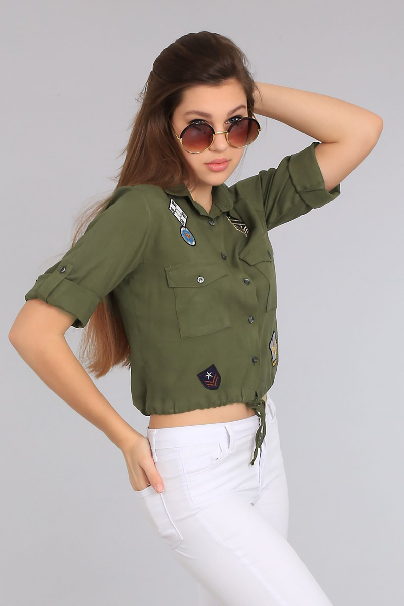 3407 Belden Büzgülü Gömlek - Haki - BİGDART