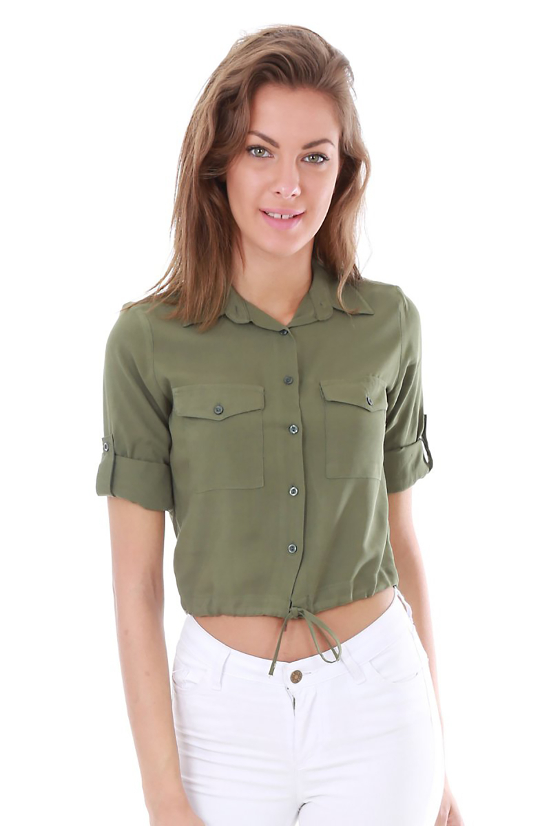 3407 Belden Büzgülü Gömlek - Haki - BİGDART