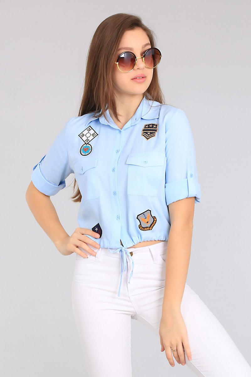 3407 Belden Büzgülü Gömlek - Mavi - BİGDART