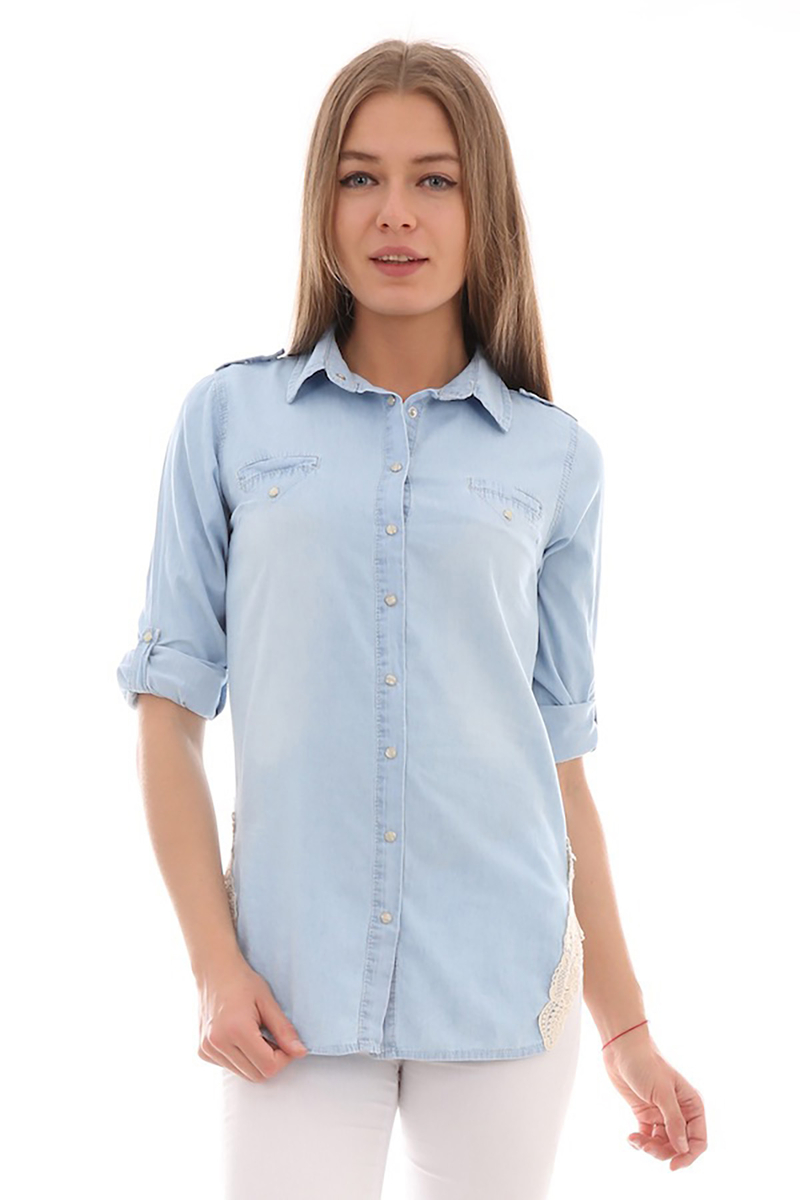 3412 DANTEL DETAYLI KOT GÖMLEK - Açık Mavi - BİGDART