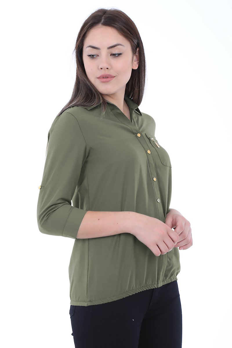 3415 ETEĞİ LASTİKLİ GÖMLEK - Haki - BİGDART