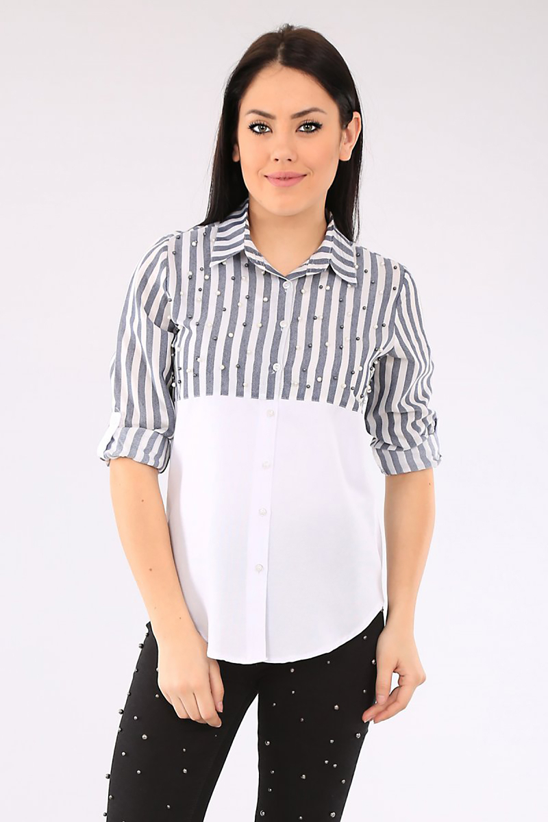 3421 İNCİLİ GÖMLEK - Lacivert - BİGDART