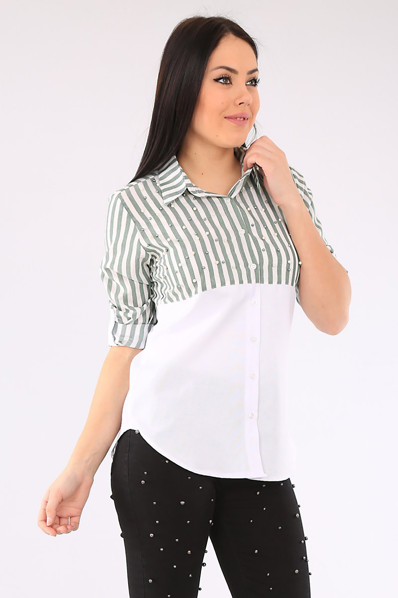 3421 İNCİLİ GÖMLEK - Yeşil - BİGDART