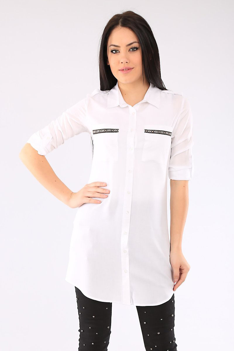 3422 ŞERİT DETAYLI TUNİK - Beyaz - BİGDART