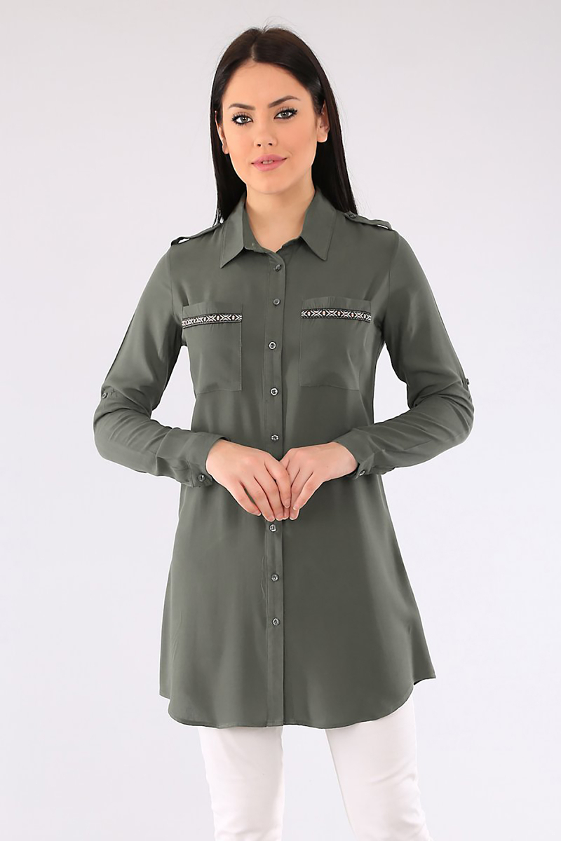 3422 ŞERİT DETAYLI TUNİK - Haki - BİGDART