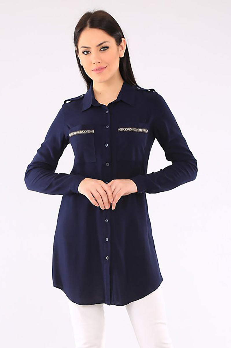 3422 ŞERİT DETAYLI TUNİK - Lacivert - BİGDART