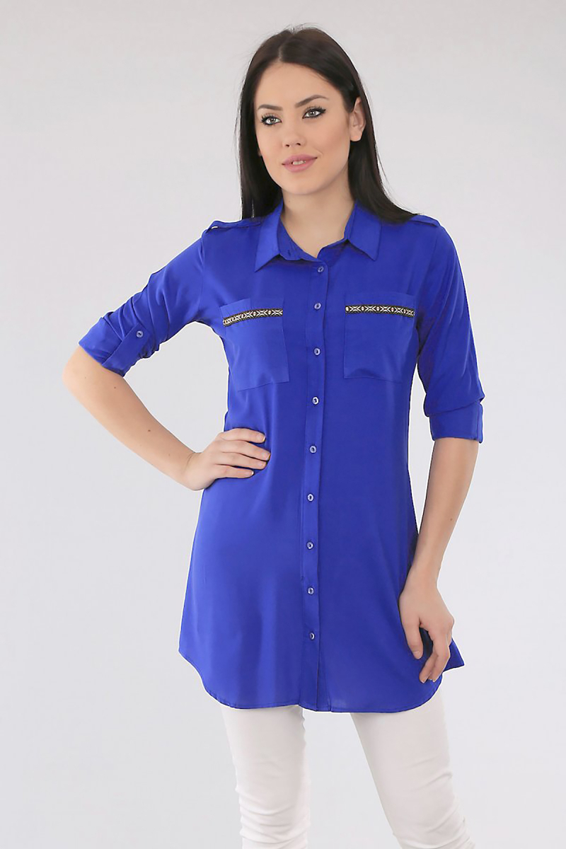 3422 ŞERİT DETAYLI TUNİK - Saks - BİGDART