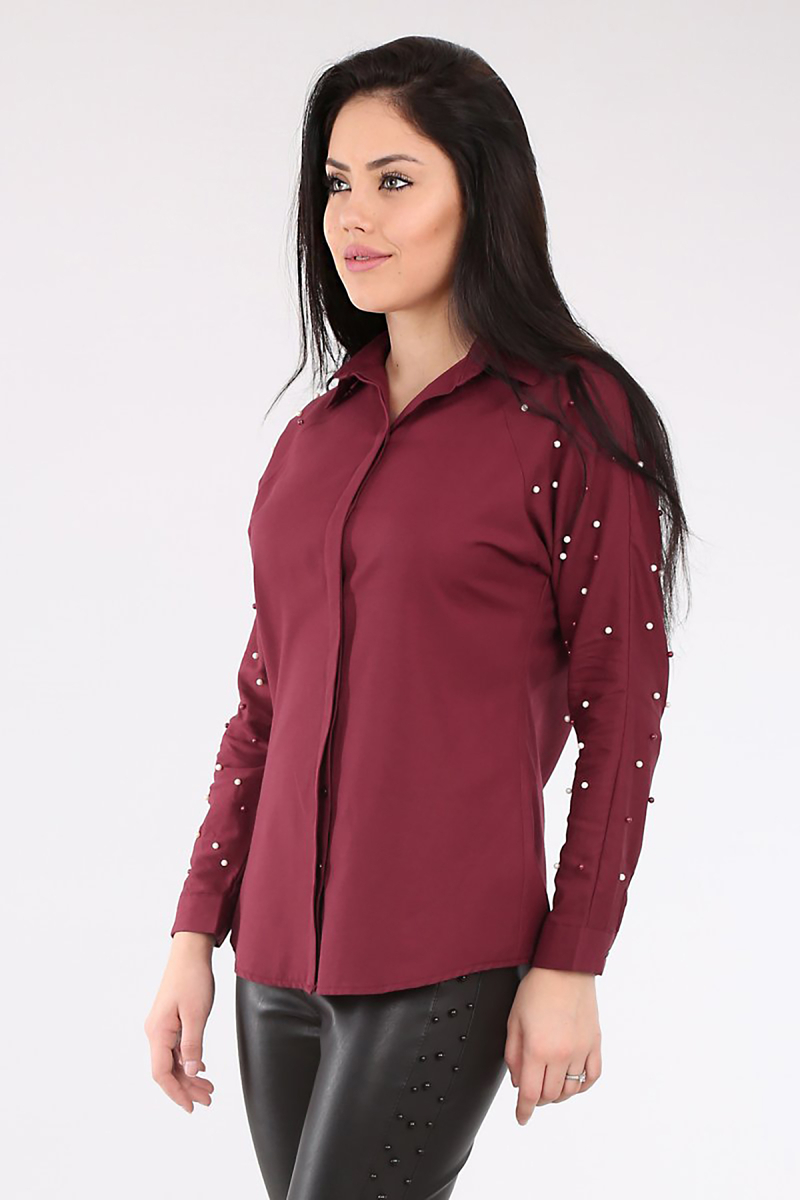 3425 KOLU İNCİLİ GÖMLEK - Bordo - BİGDART