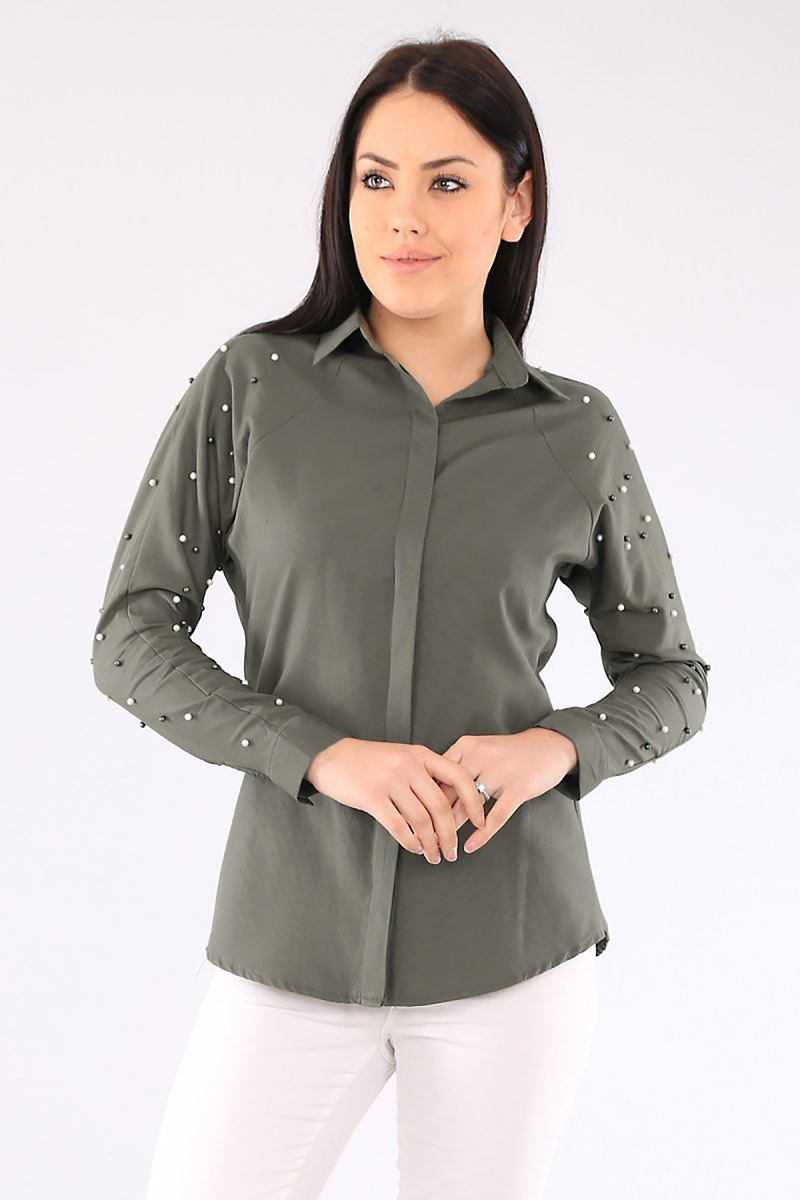 3425 KOLU İNCİLİ GÖMLEK - Haki - BİGDART