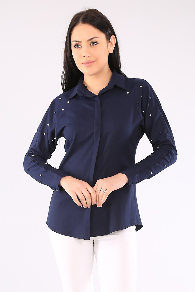 3425 KOLU İNCİLİ GÖMLEK - Lacivert - BİGDART