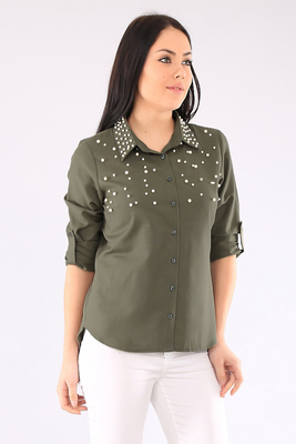 3430 İNCİ DETAYLI GÖMLEK - Haki - BİGDART