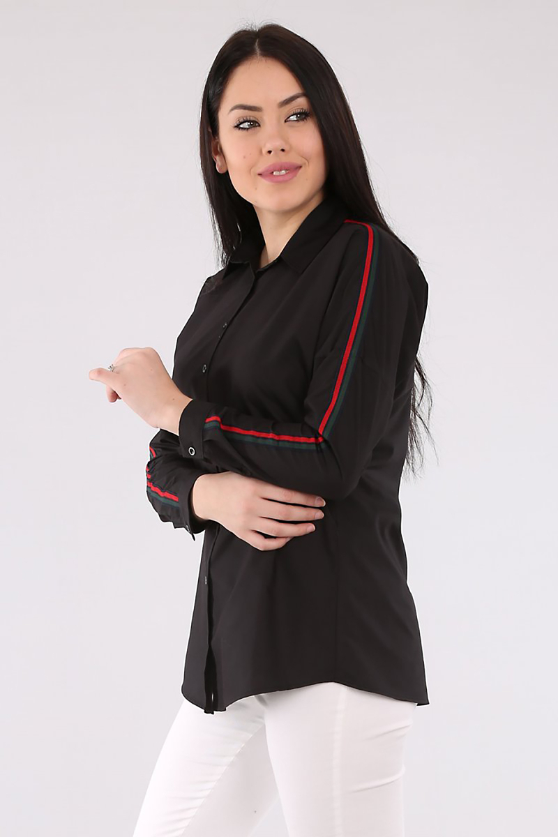 3431 ŞERİT DETAY GÖMLEK - Siyah - BİGDART