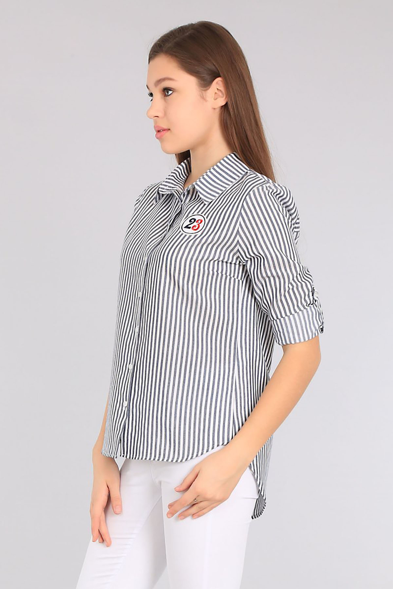 3440 ÇİZGİLİ ARMA DETAYLI GÖMLEK - Antrasit - BİGDART