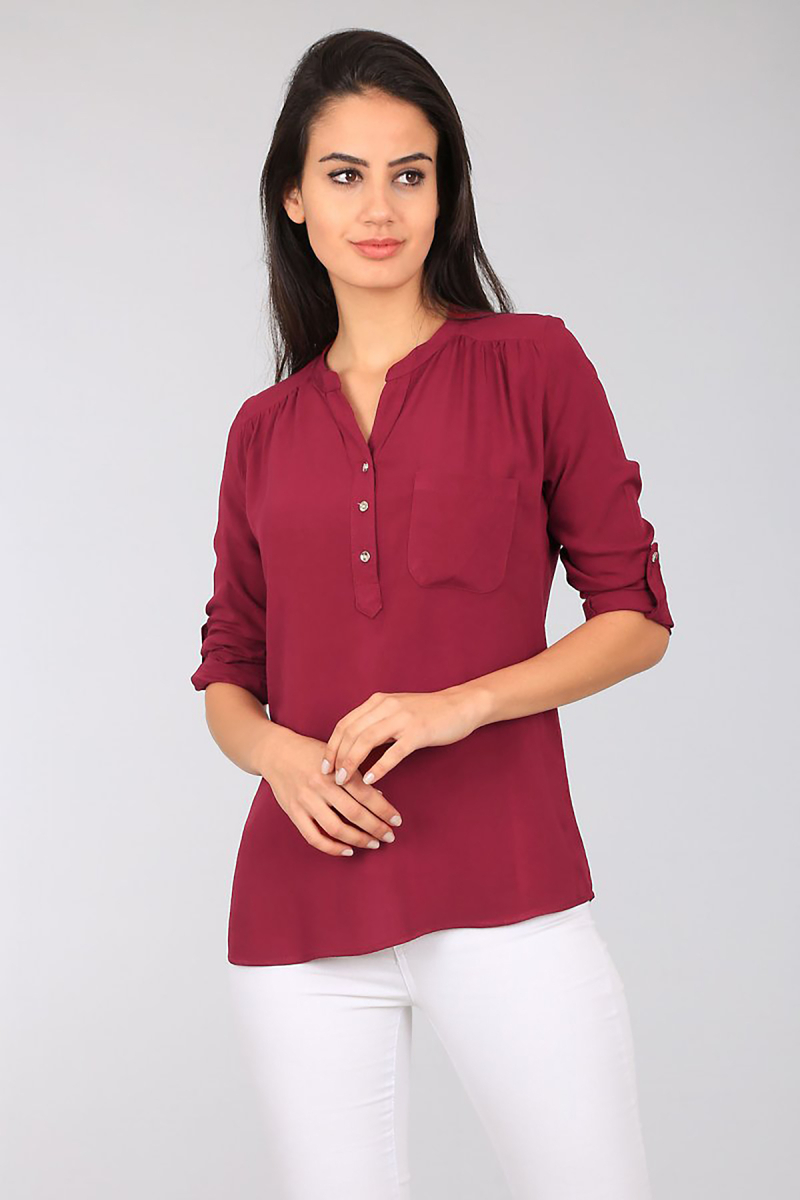 3444 HAKİM YAKA TEK CEPLİ GÖMLEK - Bordo - BİGDART